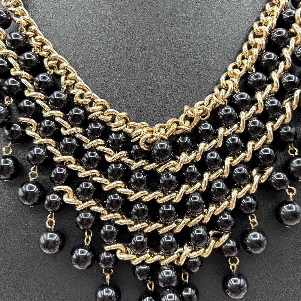 Lucia Signed Black Balls Mogul Layered Necklace